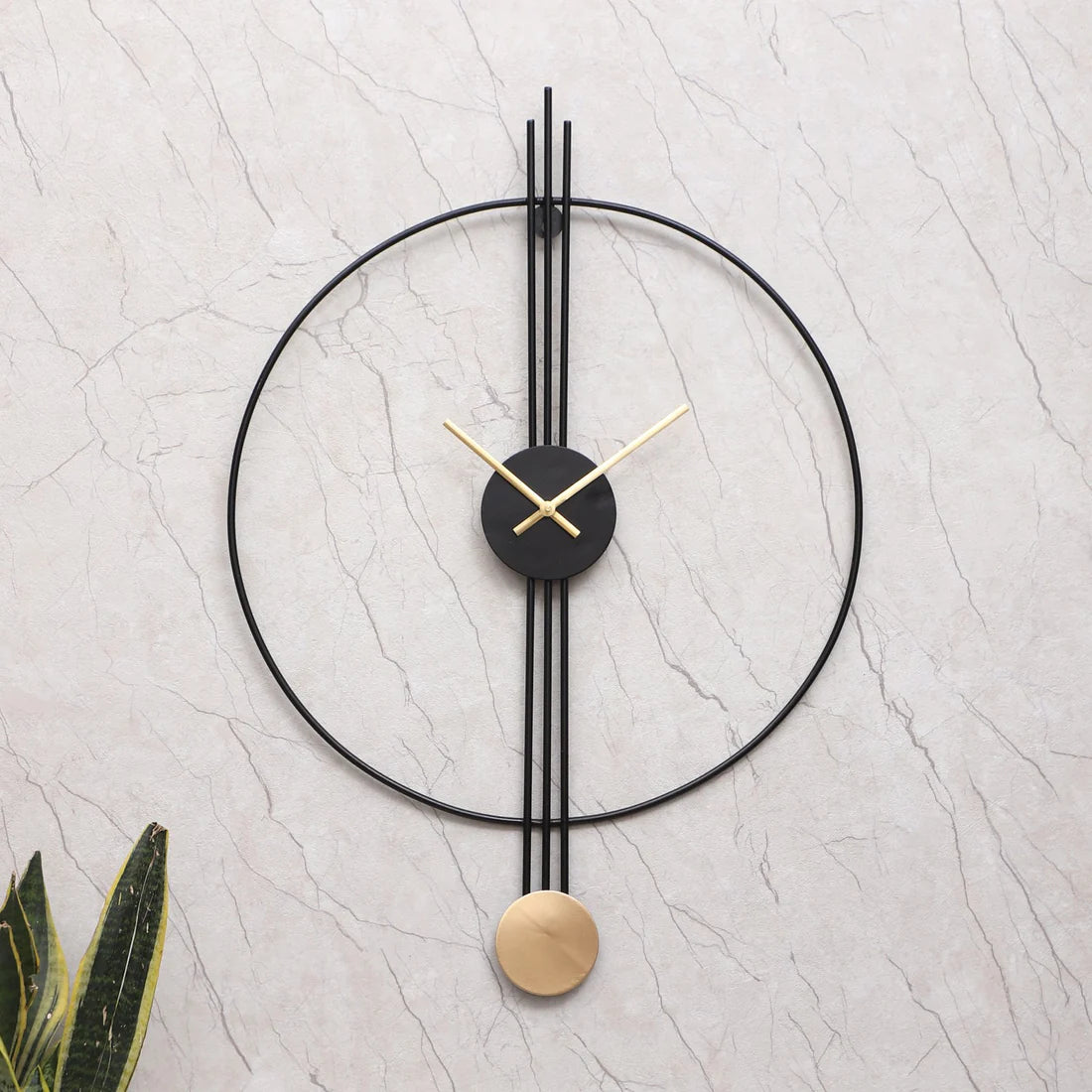 Black & Gold Designer Stripes Wall Clock