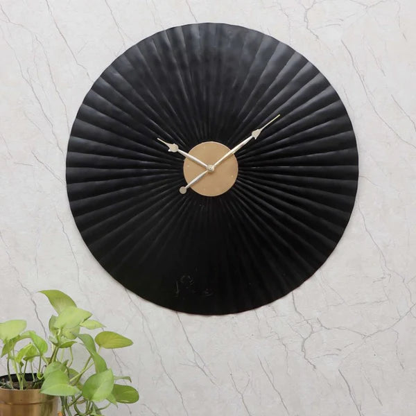 Pleated Black & Gold Designer Wall Clock