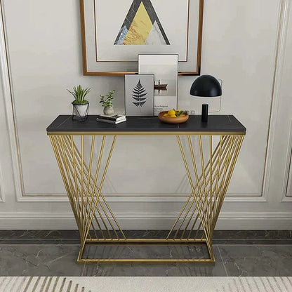 Trapezoid Design Console Table with Golden Metal Finish