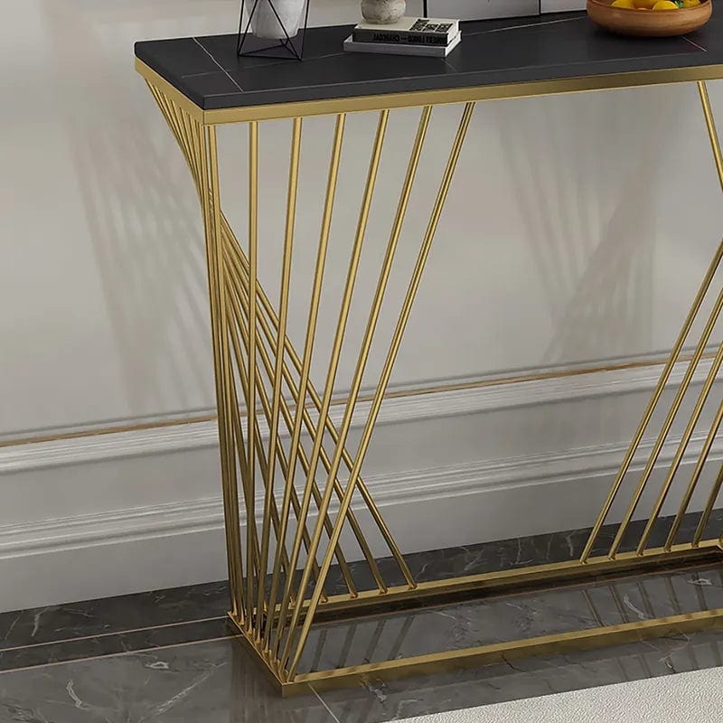 Trapezoid Design Console Table with Golden Metal Finish