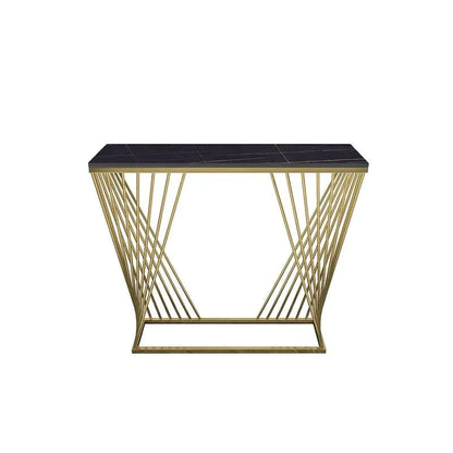 Trapezoid Design Console Table with Golden Metal Finish