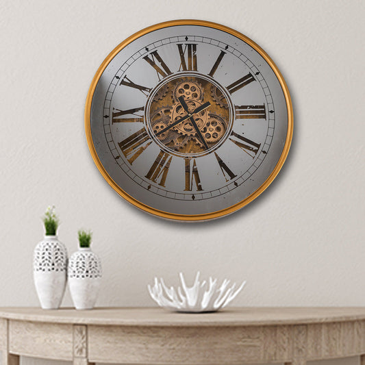 The Aries Large Antique Wall Clock With Moving Gear Mechanism