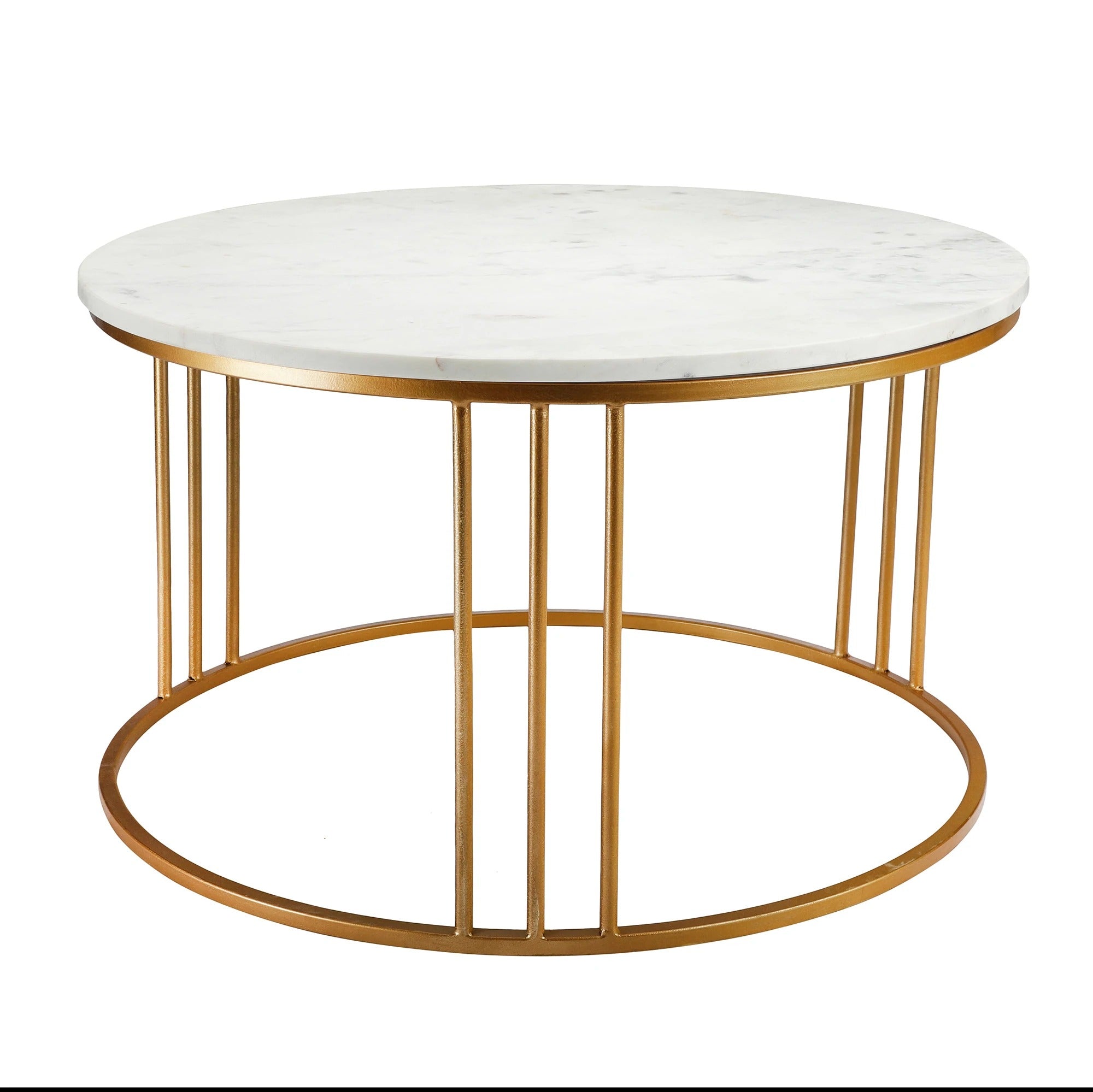 Luxury Round Marble White Matte Finish Metal Center Table