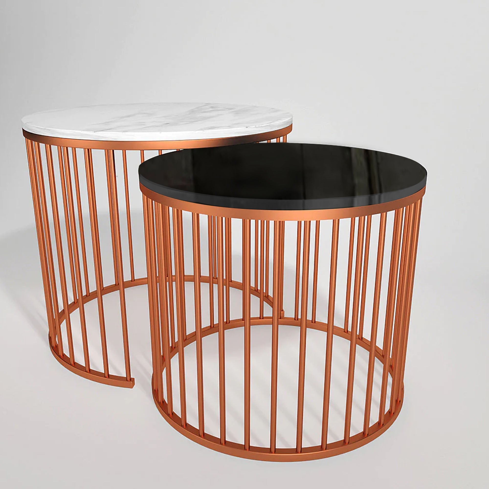 Black & White Caged Copper Nesting Table Set of 2