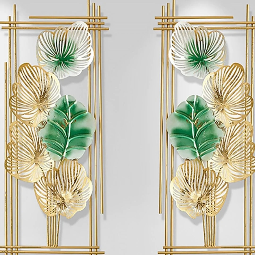 Galloy The Metallic Framed Gold and green plant wall art (15 x 30 Inches each)