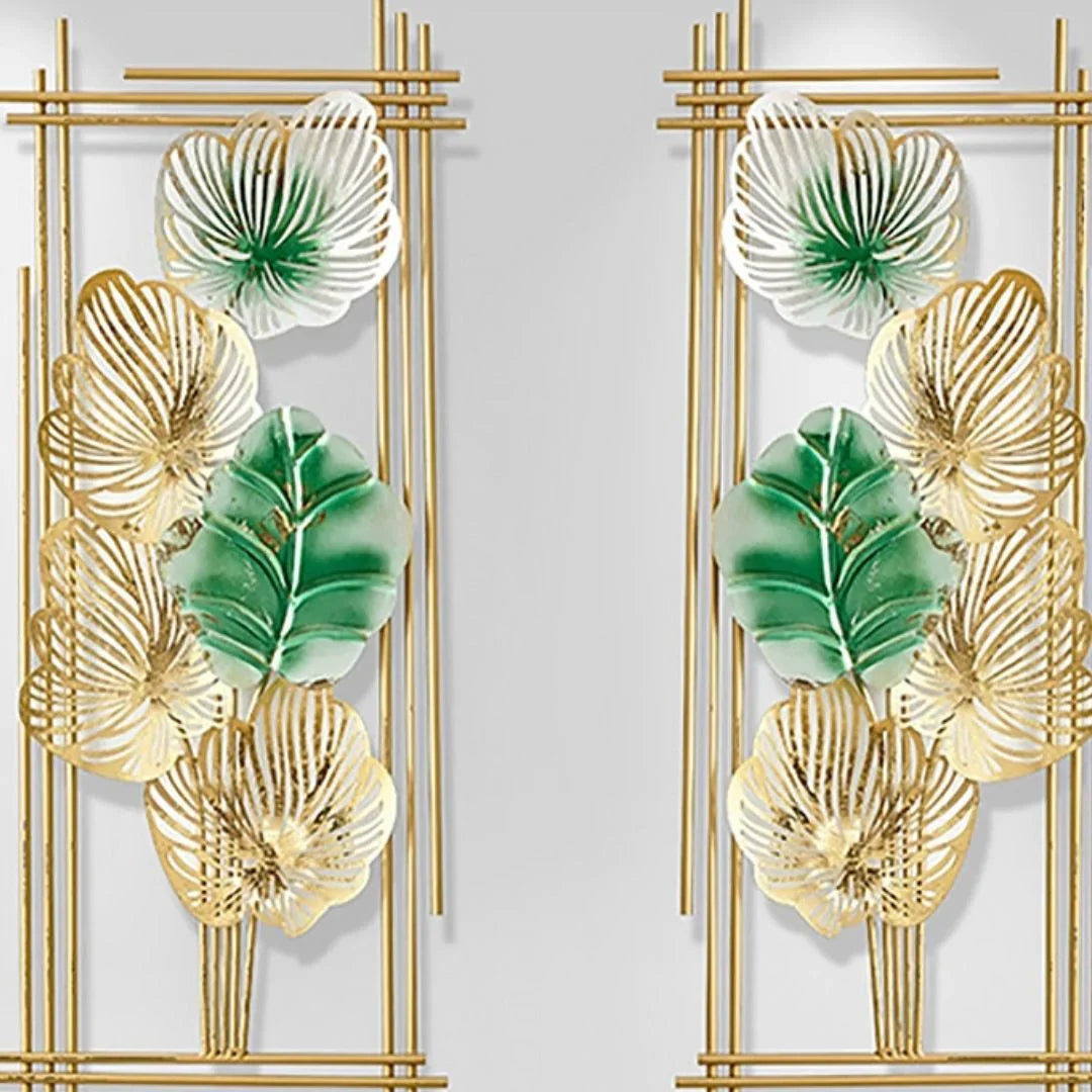 Galloy The Metallic Framed Gold and green plant wall art (15 x 30 Inches each)