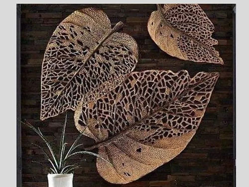 Galloy Metallic 3 Pipal leaves wall mounted design (30", 24", 18')