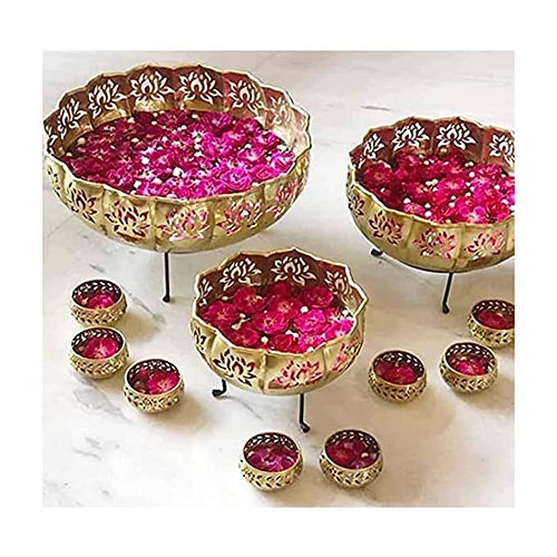 Galloy Handicrafts Iron Solid Lotus Urli with Stand Pot for Floating Flower