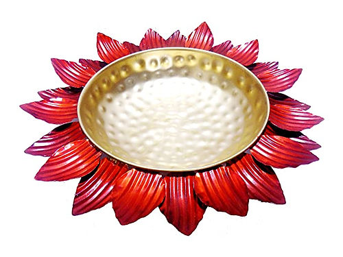 Galloy Decorative Round Lotus Shape Metal Urli Candle Flower for Diwali