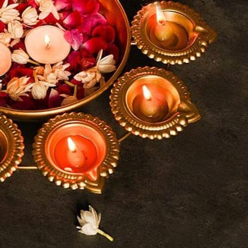 Galloy Decorative Metal Diya Traditional Lotus Urli Tealight Holder Golden