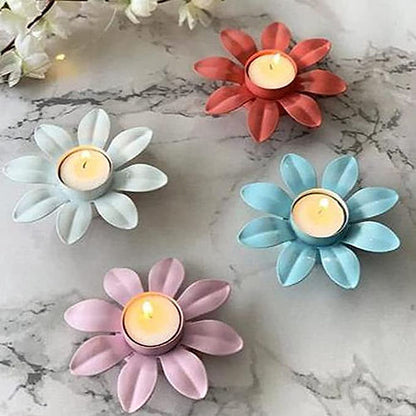 Galloy ron Metal Beautiful Flower Shaped Candle Diya Holder Keeper Stand Festiva