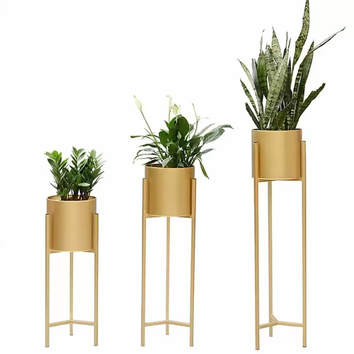 Galloy Set of 3 Plant Stand Rack for Indoor & Outdoor Pots - Golden