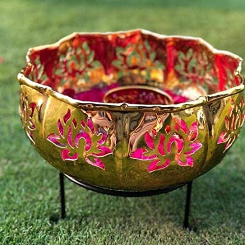 Galloy Handicrafts Iron Solid Lotus Urli with Stand Pot for Floating Flower