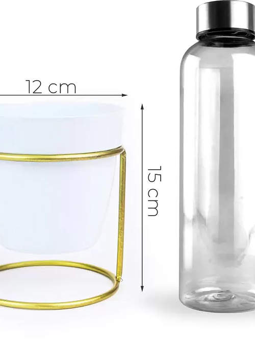 Galloy White oval metal desk planter with stand Plant Container Set (Metal)