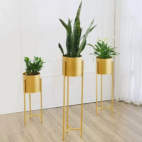 Galloy Set of 3 Plant Stand Rack for Indoor & Outdoor Pots - Golden