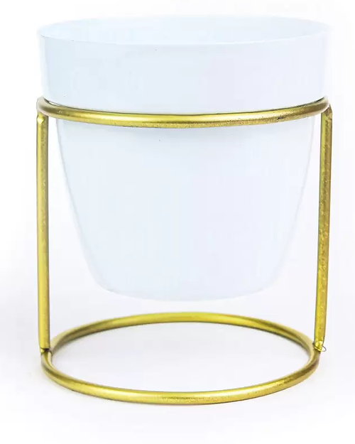 Galloy White oval metal desk planter with stand Plant Container Set (Metal)