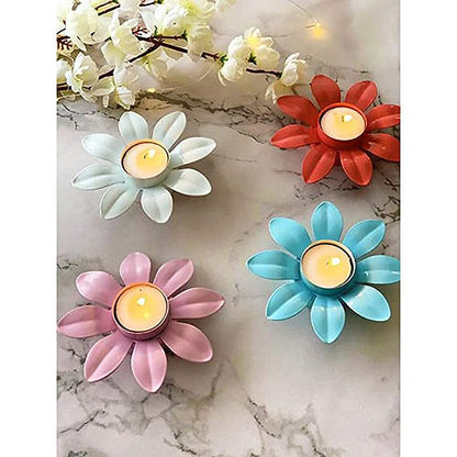 Galloy ron Metal Beautiful Flower Shaped Candle Diya Holder Keeper Stand Festiva