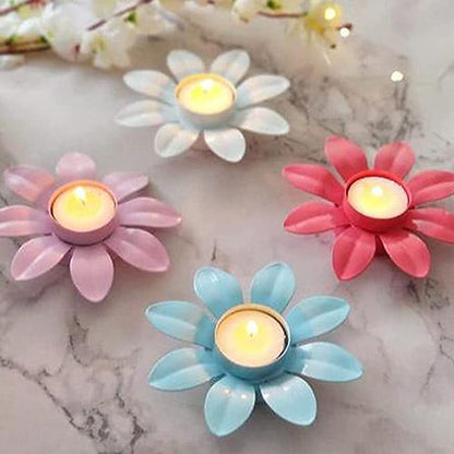Galloy ron Metal Beautiful Flower Shaped Candle Diya Holder Keeper Stand Festiva