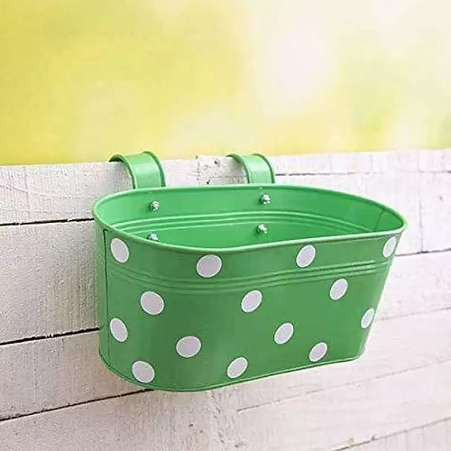 Galloy 12.5 Inch Metal Railing Planter, Polka Dots, Basket, Balcony Planter