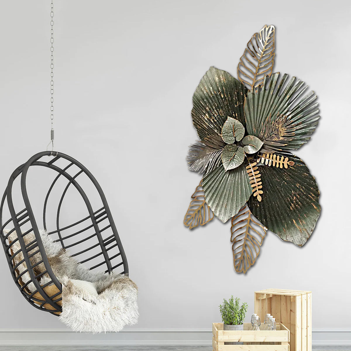 The Green Pearl Metal Wall Art Panel - Gold Foil Work