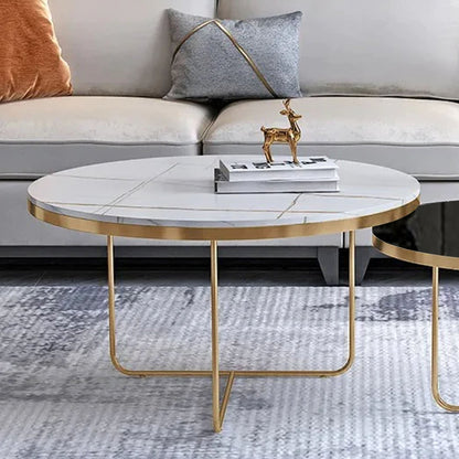 Modern Black & White Round Shaped Nesting Coffee Table Set of 2