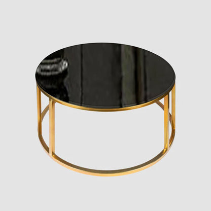 Modern Faux Marble Black Matte Finish Metal Centre Table