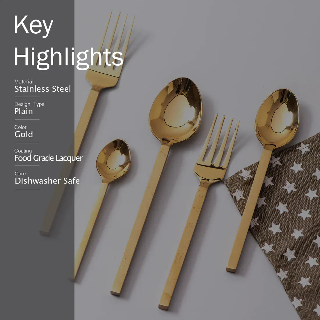 Cutlery Set for Dining Table Stylish Spoon Fork and Knife Set Dinner Cutlery Set of 5 Gold