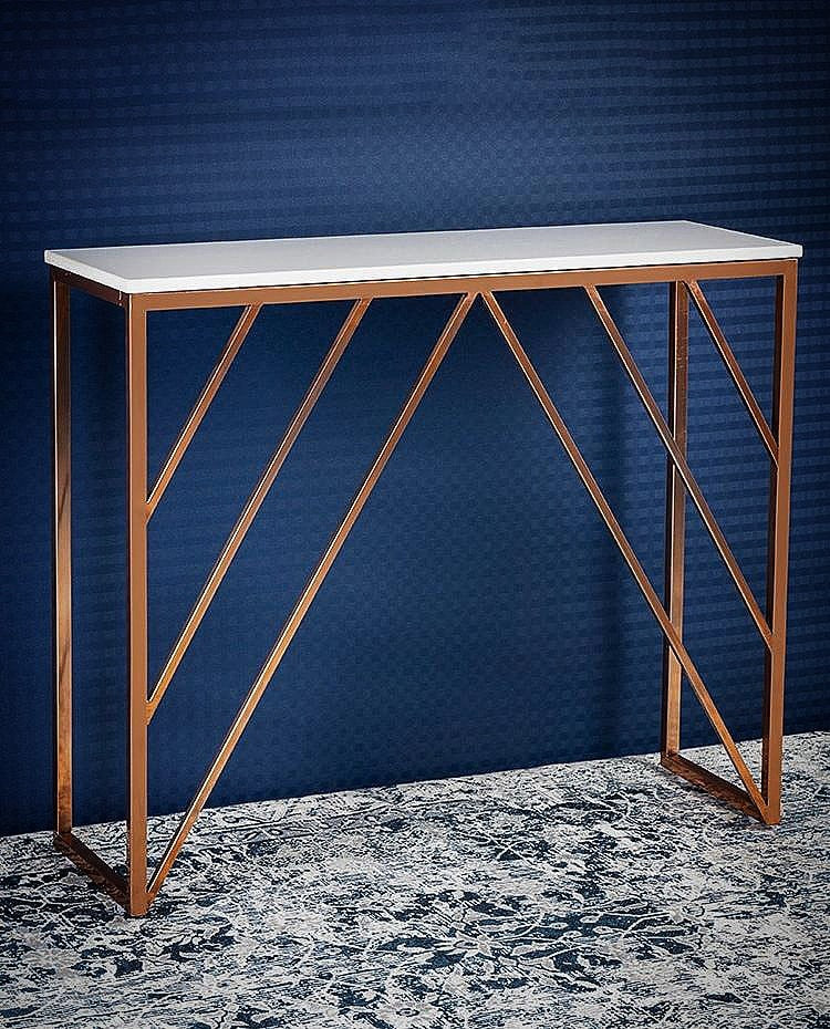 Classic Design Console Table White Rectangular Shape with Copper Metal Finish