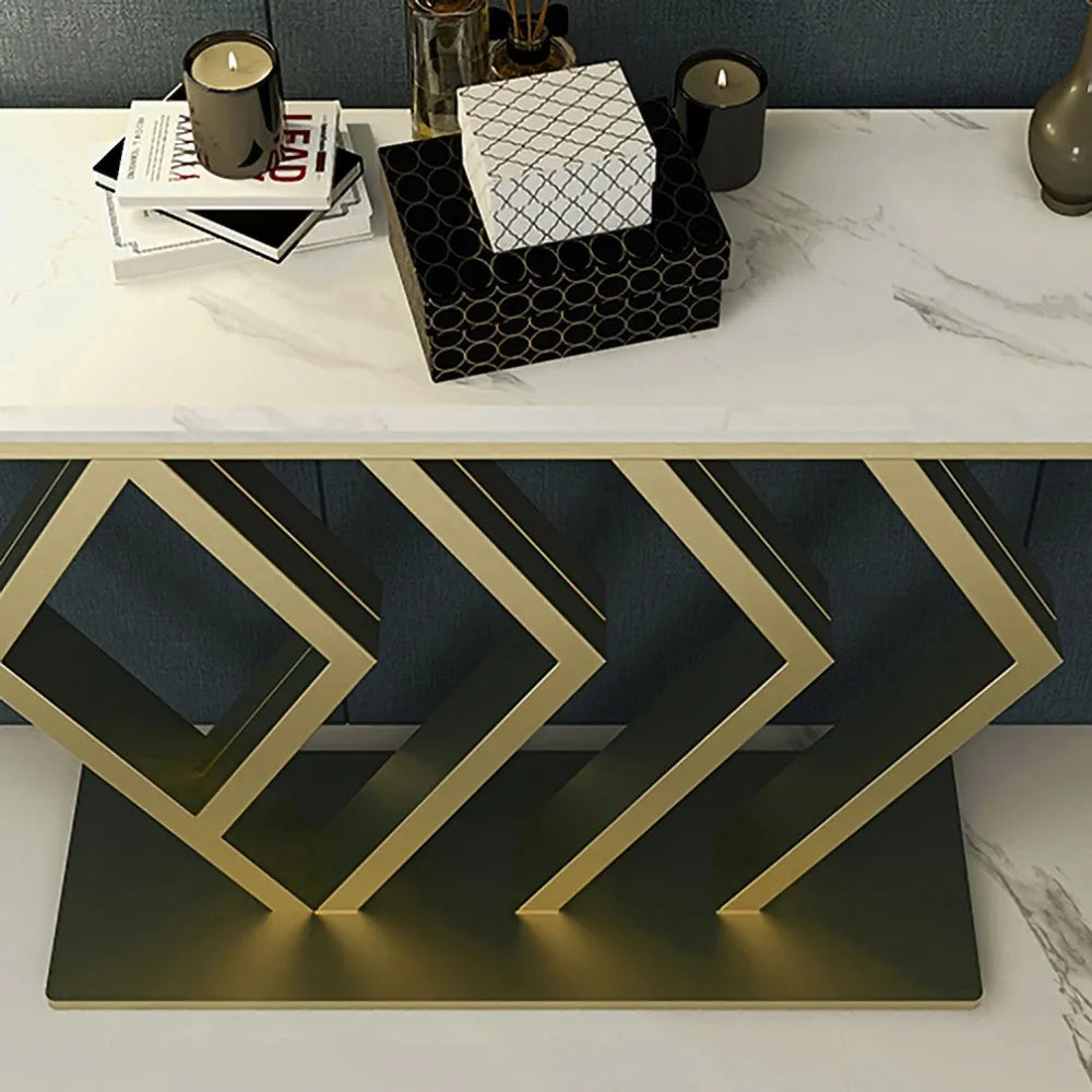 Classic Design Golden Console Table in Geometric Pattern