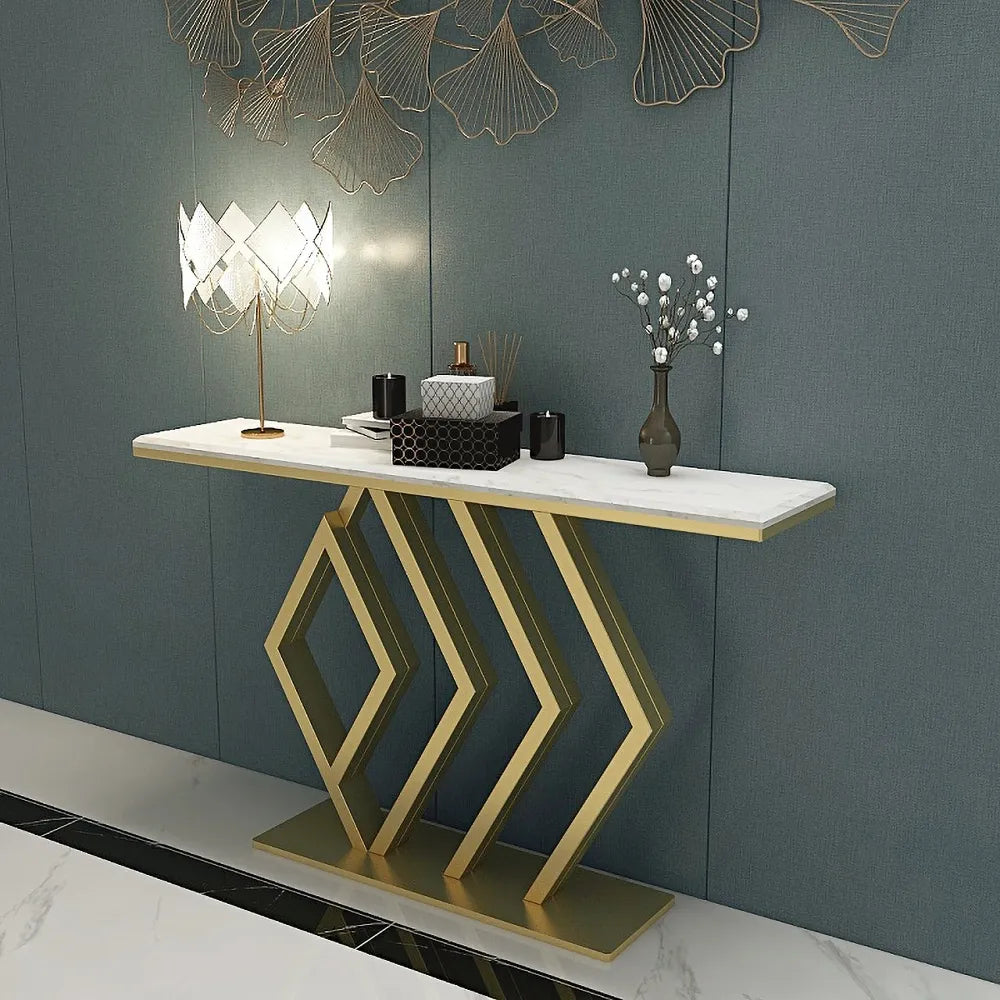 Classic Design Golden Console Table in Geometric Pattern