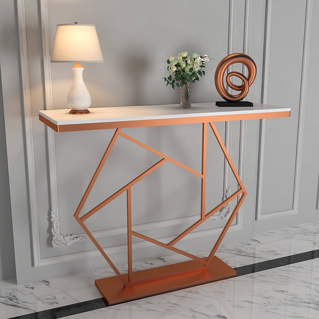 Contemporary Copper Finish Console Table In Hexagonal Design