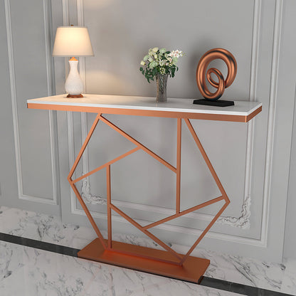 Contemporary Copper Finish Console Table In Hexagonal Design