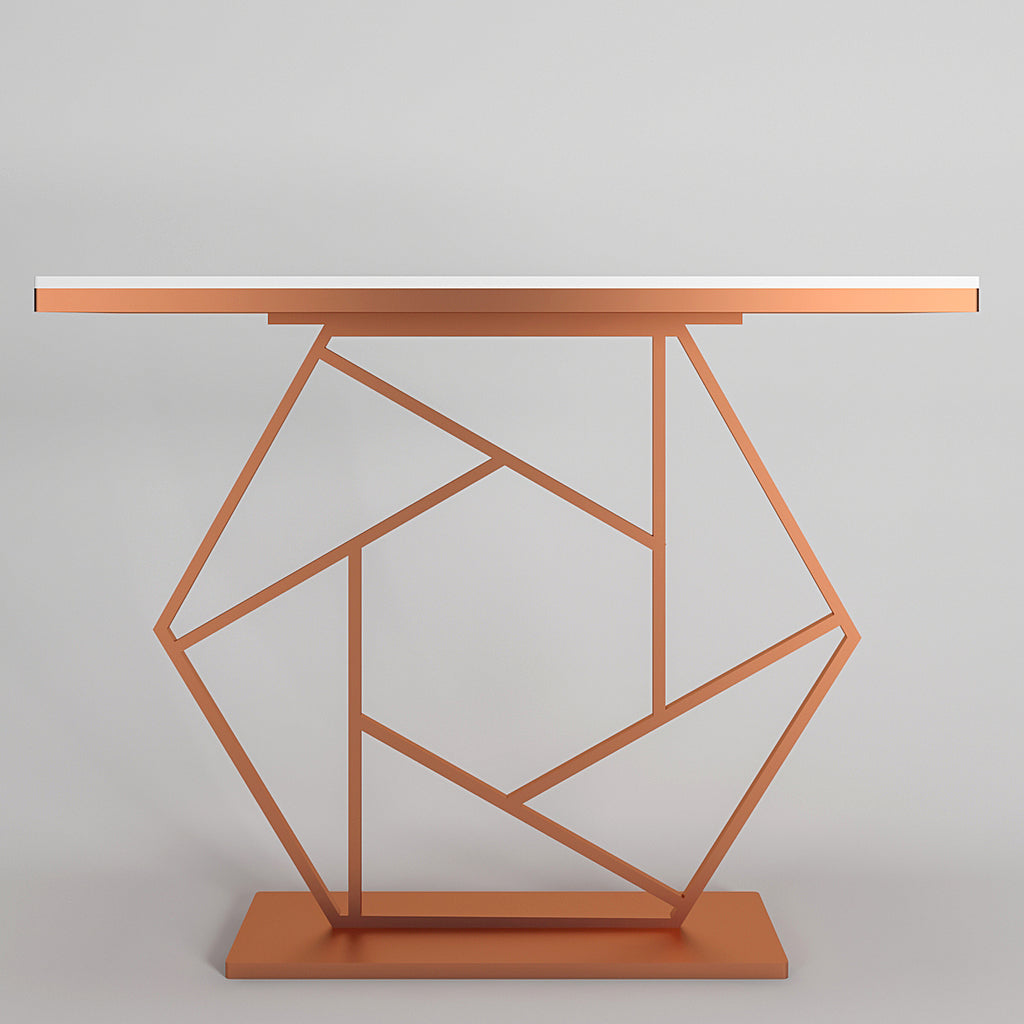 Contemporary Copper Finish Console Table In Hexagonal Design