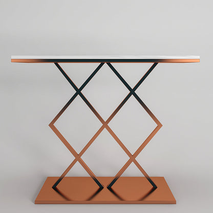 Copper Finish Console Table In Geometric Criss Cross Pattern