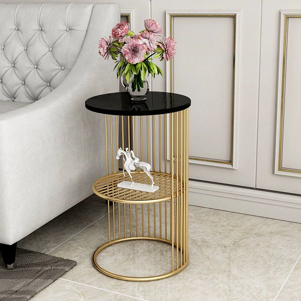 Designer Art Golden Half Caged Coffee Round Side Table