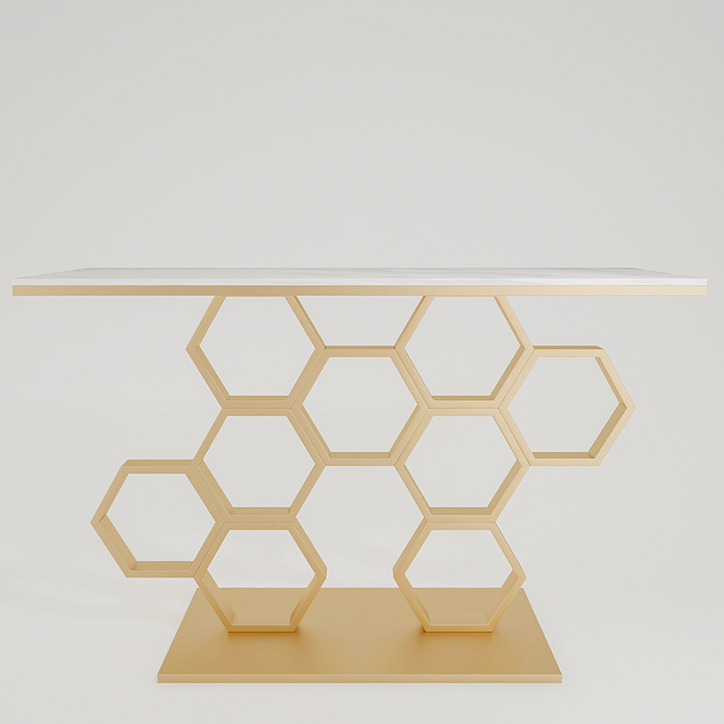 Honeycomb Motif Golden Metal Finish Console Table