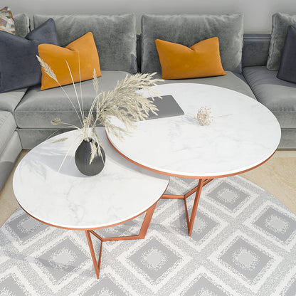 Metallic Nesting Center Tables of Copper Luxe Base Set of 2