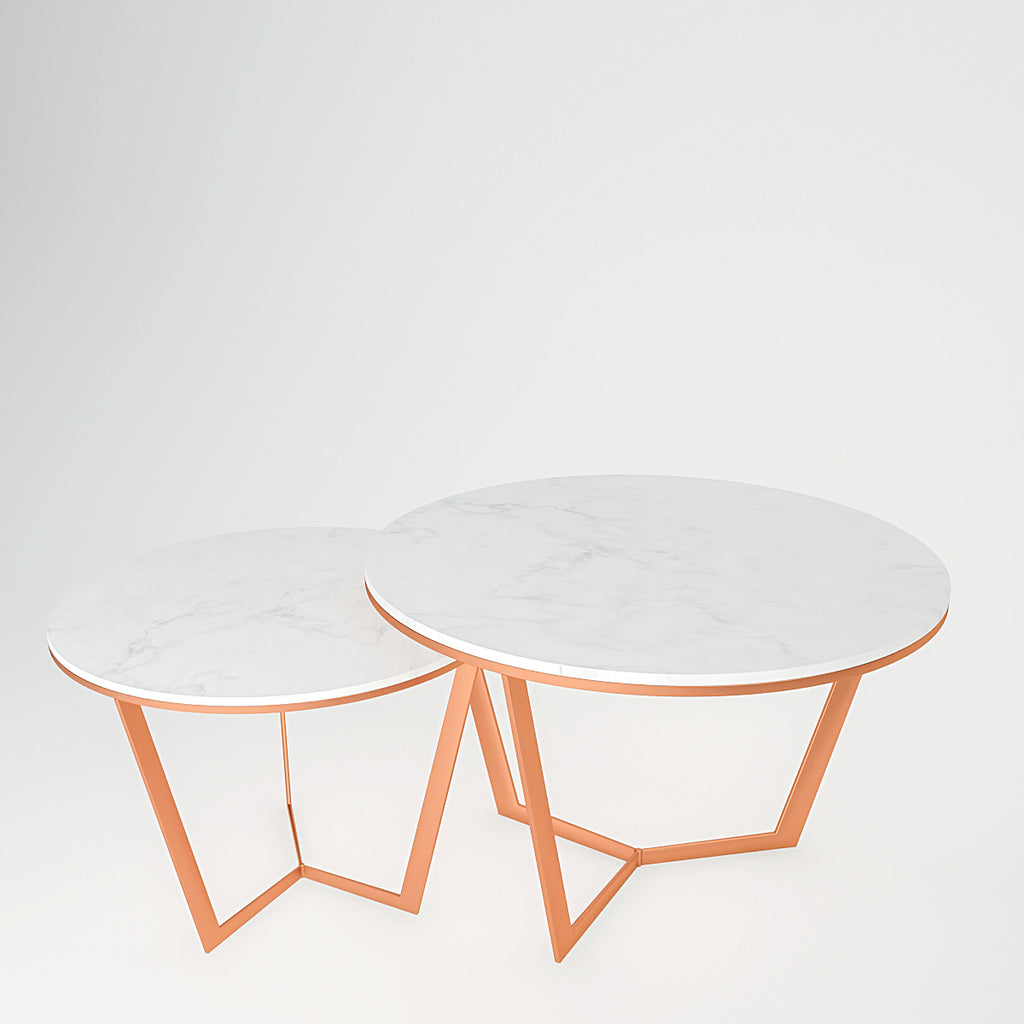 Metallic Nesting Center Tables of Copper Luxe Base Set of 2