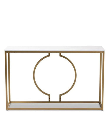 Metallic Ring Console Table with White Marble Table Top