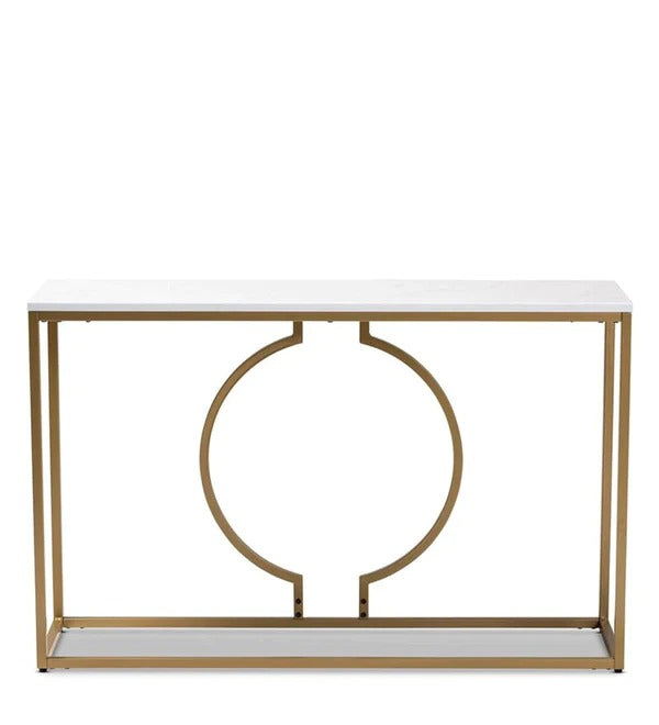 Metallic Ring Console Table with White Marble Table Top