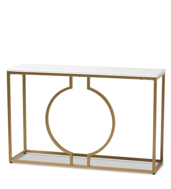 Metallic Ring Console Table with White Marble Table Top