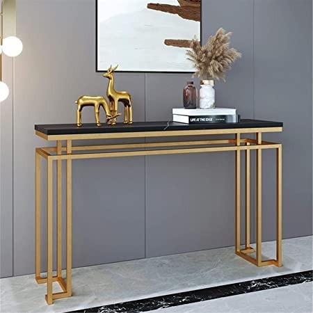 Modern Luxury Black Marble Console Table with Metal Finish