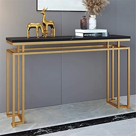 Modern Luxury Black Marble Console Table with Metal Finish