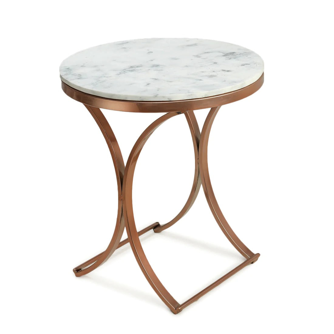 Premium Copper Metal Finish Coffee Side Table with Marble Top
