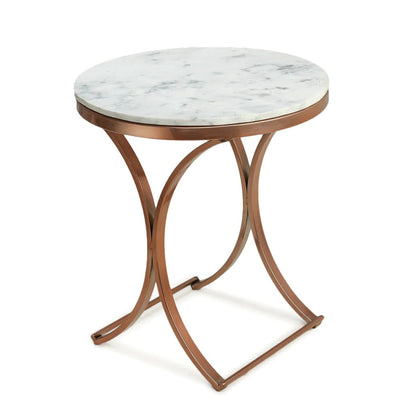 Premium Copper Metal Finish Coffee Side Table with Marble Top