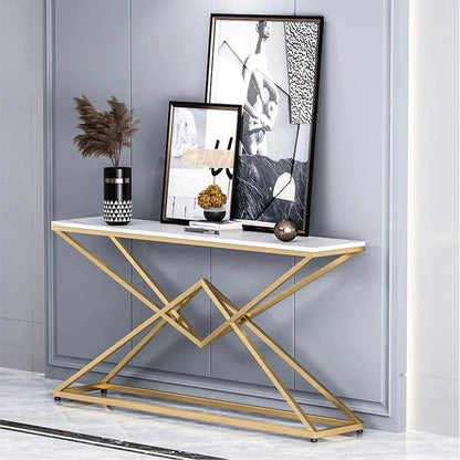 Pyramid Design Console Marble Table Golden Metal Finish