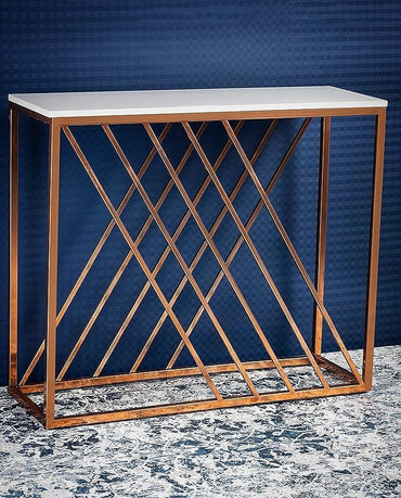 Unique Pattern Console Table with Copper Metal Finish