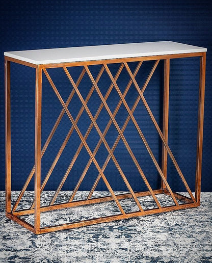 Unique Pattern Console Table with Copper Metal Finish