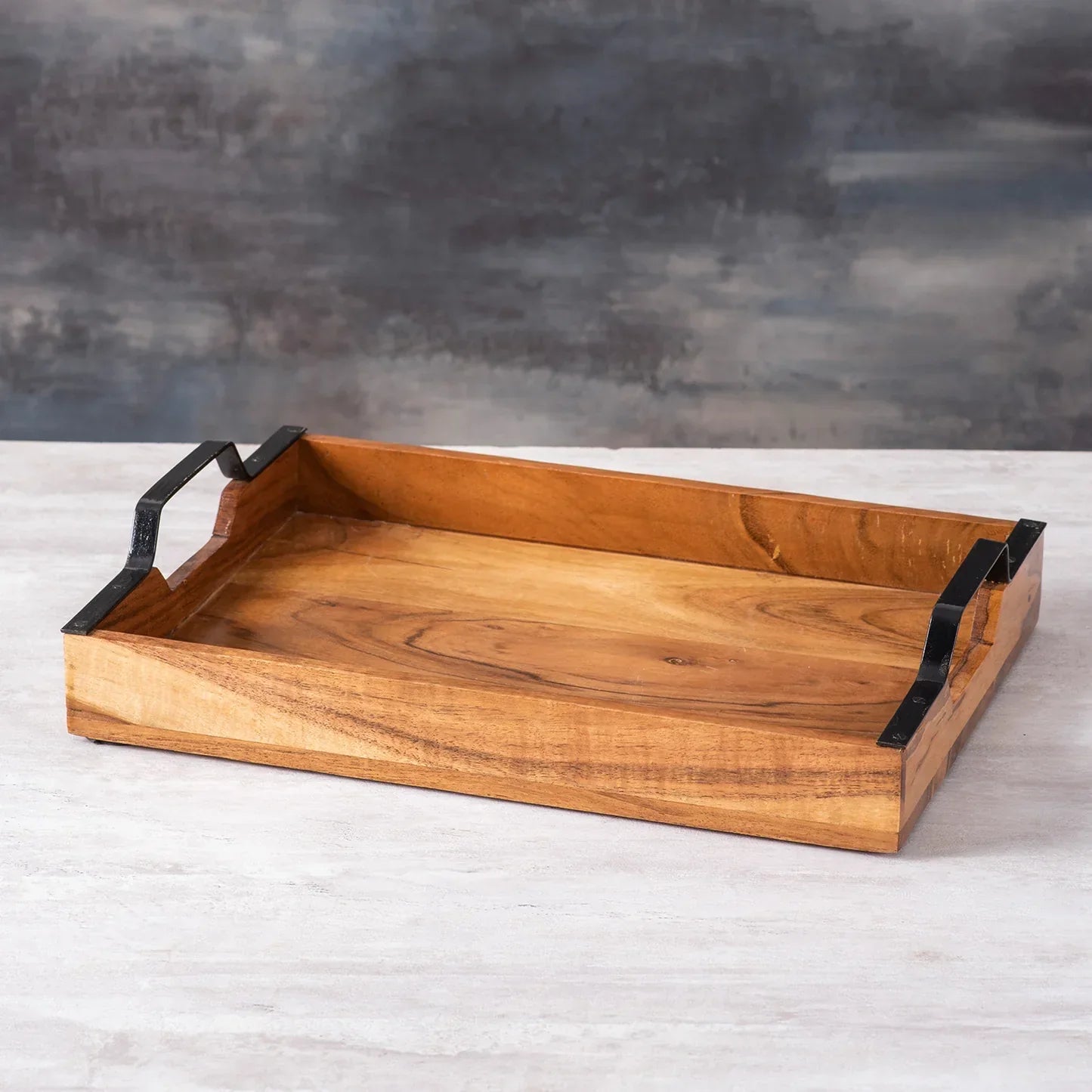 Inseparables Teak Wood Serving Tray - Black