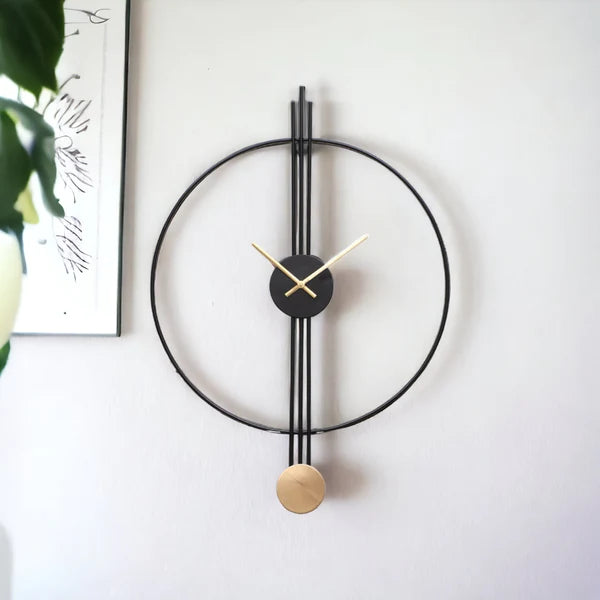 Black & Gold Designer Stripes Wall Clock